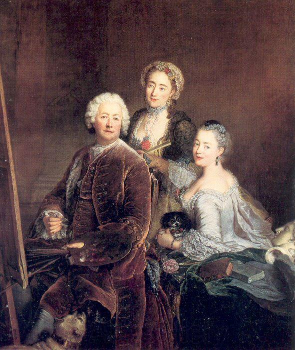 PESNE, Antoine The Artist at Work with his Two Daughters Germany oil painting art